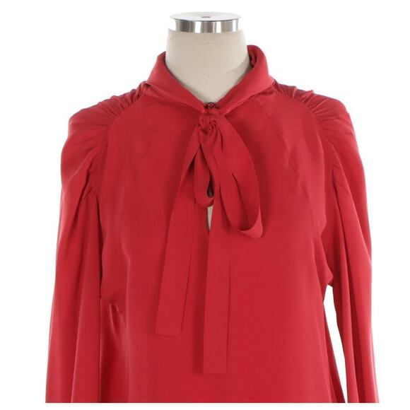 Prada Red Silk Tie-Neck Blouse with Ruched Shoulders - Picture 4 of 5